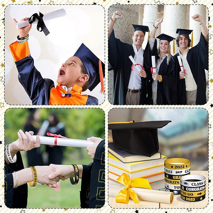 Haooryx 36PCS Class of 2023 Graduation Silicone Bracelets Colorful Congrats Grad Rubber Bracelet Graduating Celebrating Wristbands for Teens Students School College Graduation Party Supply(Black)