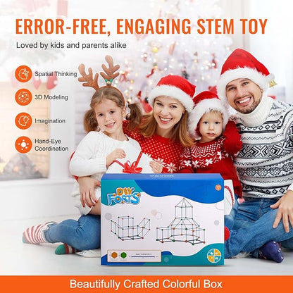 VEVOR Fort Building Kit for Kids, 180PCS STEM Building Toys, Educational Gift for 4 5 6 7 8+ Year Old Boys & Girls, Indoor Outdoor Play Tent Builder Set Construction Toys with 120 Rods and 60 Balls