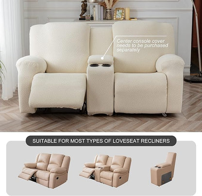 Genina Recliner Loveseat Cover Stretch Couch Covers Sofa slipcover for 2 Seat Reclining Couch Thick Jacquard Furniture Protector (Beige)