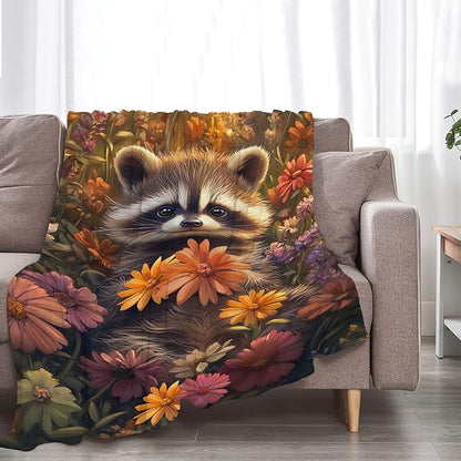 Raccoon Throw Blanket Cute Cartoon Raccoon Gifts for Kids Girls Boys Adults Women Men Soft Cozy Warm Plush Fluffy Fuzzy Fleece Blanket Birthday Festival Home Decor 40''X50''