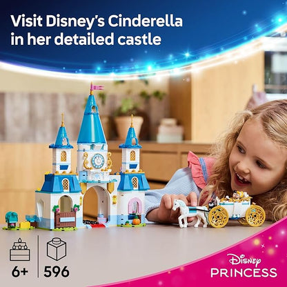 LEGO Disney Princess Cinderella's Castle & Horse Carriage Playset - Princess Castle Building Toy for Kids, Girls and Boys, Ages 6+ - with 2 Minidolls - Gift Idea for Birthdays - 43275