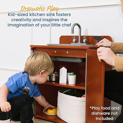 ECR4Kids Play Kitchen Sink, Wooden Playset, Dark Walnut
