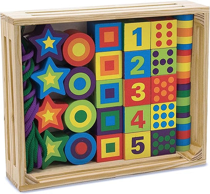 Melissa & Doug Deluxe Wooden Lacing Beads - Educational Activity With 27 Beads and 2 Laces For Toddlers, Fine Motor Skills Lacing Toys For Toddlers And Kids Ages 3+