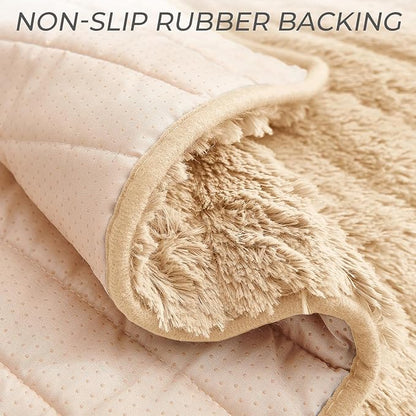 RBSC Home Plush Recliner Slipcover 30 Inches Beige Chair Covers Artificial Wool Lazy Boy Cover Quilted Cover for Recliner Chairs and Furniture Soft Warm