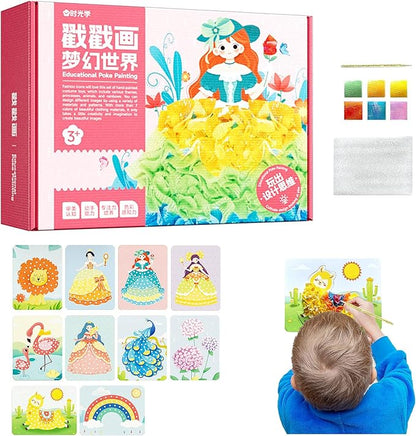 Rikostuoz Crafts Kits for Kids 10 Sheets of Poking Boards,DIY Poking Creative Puzzle Puncture Painting,Art Paper Craft Kit Kids Toys Gifts(Dream World)