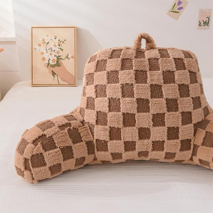 Aimuan Checkered Reading Pillow Bed Rest Wedge Backrest Checkerboard Pillow with Arms Back Support for Sitting Up in Bed Cushion Incline Rest Sleeping Snoring Pillow (Khaki,Standard)