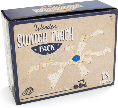 Switch Track Wooden Train Set (18 pcs.) - 8 Way Turntable Rail Station Accessory, Curved Switch Tracks, Basic and Advanced Pieces - Expansion Compatible with All Major Classic Toy Train Hobby Brands