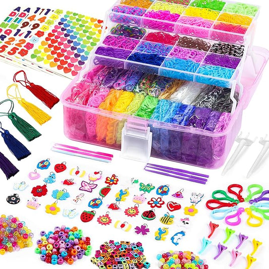 FUNZBO Rubber Band Bracelet Kit - 18000+ 32 Colors Loom Bands Rubberband for Jewelry Making Kits, DIY Arts and Crafts Kit Toy for Toddlers Girls Valentines Day Birthday Gift