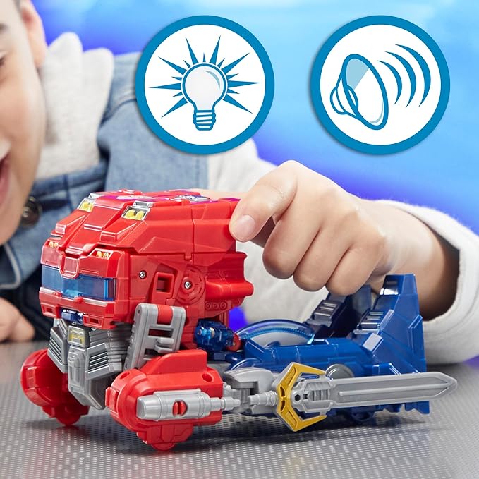 Transformers One Movie Power Flip Optimus Prime (Orion Pax) Converting Action Figure, 4 Modes, 10-inch Interactive Electronic Toy, Lights & Sounds, 6+