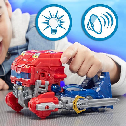 Transformers One Movie Power Flip Optimus Prime (Orion Pax) Converting Action Figure, 4 Modes, 10-inch Interactive Electronic Toy, Lights & Sounds, 6+