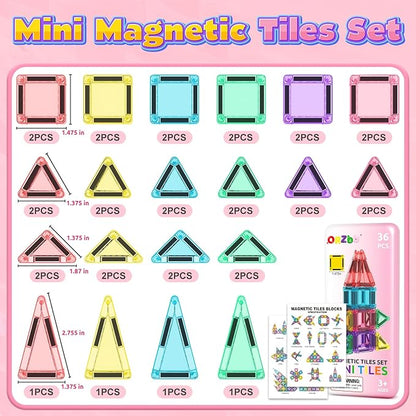 ORZbb Mini Magnetic Tiles Toddler Travel Essentials Set with Case, Magnetic Blocks Building Montessori Educational Learning Sensory Preschool Toys for 3+ Year Old Boys Girls Birthday Gifts