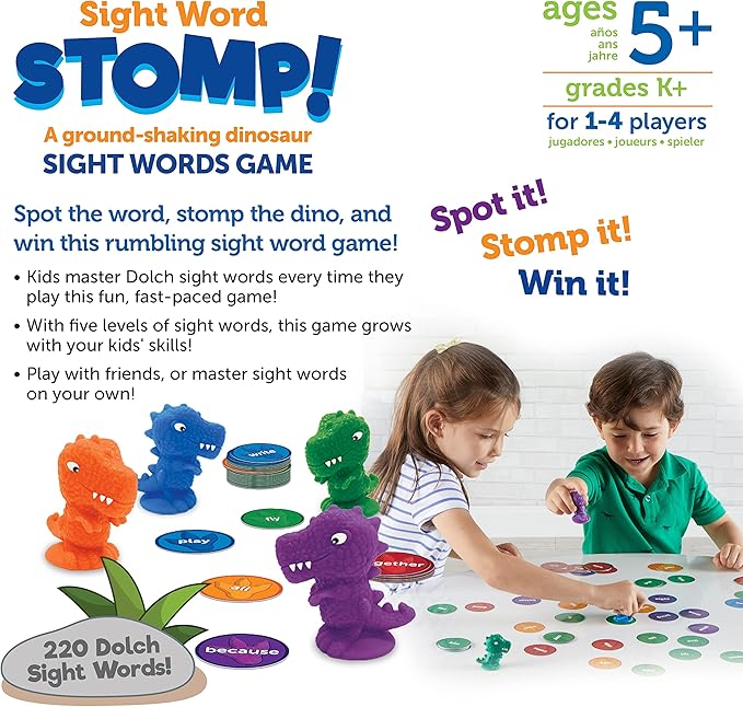Sight Word Stomp!, Educational Indoor Games, Preschool Alphabet ,Toddler Brain Toys, Toddler Preschool Learning, 114 Pieces, Age 5+