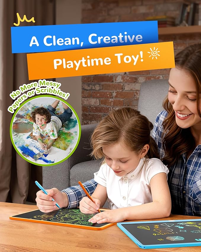 KOKODI LCD Writing Tablet, 16 Inch Colorful Toddler Doodle Board Drawing Tablet, Erasable Reusable Electronic Drawing Pads, Educational and Learning Toy for 3-6 Years Old Boy and Girls(Orange)