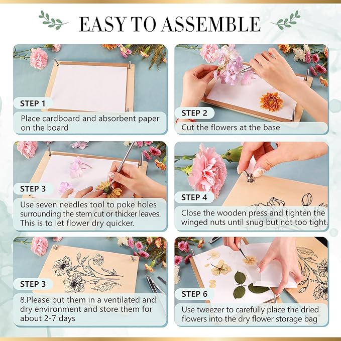 Aboofx Large Flower Press Kit for Adults,10.8"x6.9" 6 Layers Wooden Flower Pressing Kit for Pressed Flowers Herbs Leaf, DIY Flowers Preservation for Bookmark Wedding, Art & Craft Kits Gift for Adult