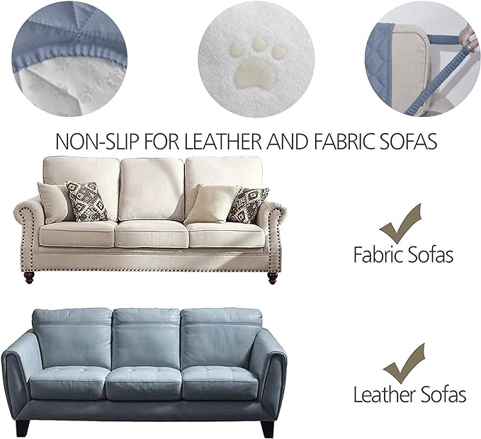 Ameritex Couch Sofa Slipcover 100% Waterproof Nonslip Quilted Furniture Protector Slipcover for Dogs, Children, Pets Sofa Slipcover Machine Washable (Stone Blue, 68'')