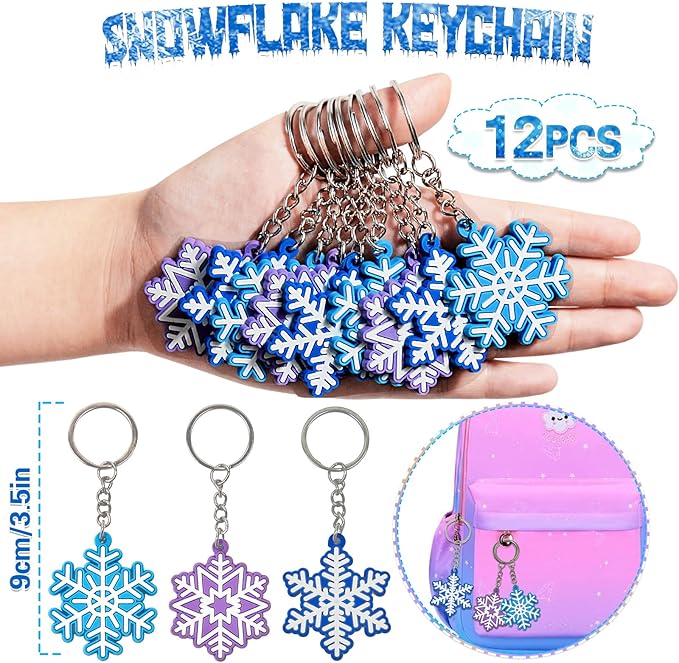 Snowflake Birthday Party Favors Supplies Kids Girl Winter Party Decorations Set Include 12 Invisible Ink Pen,12 Mini Notebook,12 Slap Bracelets,12 Silicone Keychains, 12 Stampers,1 Snowflake Sticker