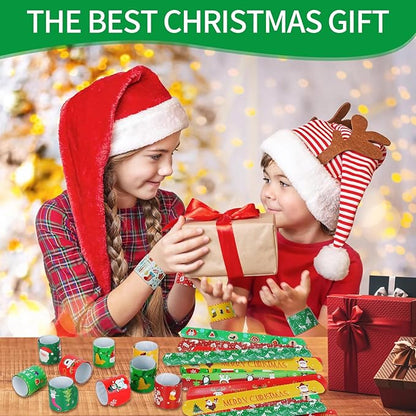 96 PCS Christmas Party Favors for Kids Bulk，Treats Bags Slap Bracelets Holiday Slap Bracelet Trinkets for kids School Classroom Students ，Goody Goodies Bag Stocking Stuffers Gifts Toys Xmas Gift