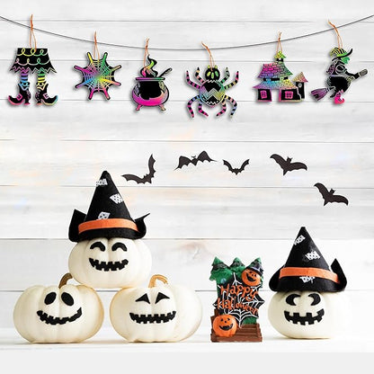 JOYIN 72 Pcs Halloween Rainbow Scratch Art Crafts for Kid, Halloween Party Favors, Scratch Paper for Party Supplies, Classroom Activities Gifts Party Game Goodies, Scratch Off Paper with 18 Designs