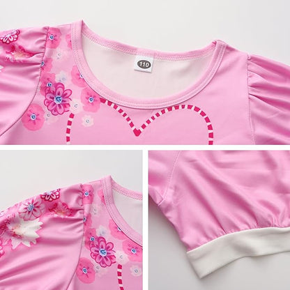 7 Pcs Pink Rise Costume for Girls Red Princess Dress with Wig