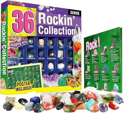 Gamerside Rock Collections for Kids - 36 Real Rocks, Gemstones & Crystals Collection – Educational Science Kit, Great STEM Gift for Boys & Girls Ages 6-12