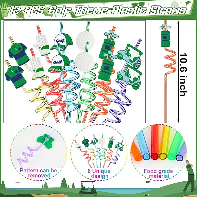 Erweicet Golf Party Favor 72 PCS Golf Theme Slap Bracelet DIY Stickers Temopory Tattoos Keychains Plastic Straws Gift Bags for Golf Birthday Party Sports Event Goodies Bags Filler