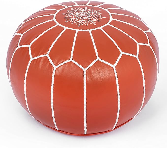 Marrakesh Gallery Genuine Leather Round Pouf Unstuffed - Moroccan Ottoman Footstool, Footrest Cover - Boho Decor - Bohemian Living Room, Bedroom, Kids Room, Gift & Wedding