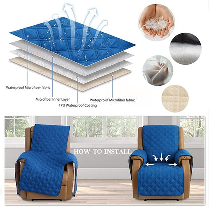 TOMORO Non-Slip Oversized Recliner Cover, 100% Waterproof Quilted Recliner Chair Slipcover Furniture Protector with Pockets, Washable Couch Cover with Elastic Straps for Kids and Pets