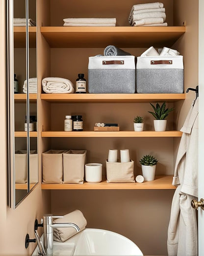 DECOMOMO Storage Baskets for Shelves - Fabric Storage Bins, Linen Closet Organizers and Storage (Grey & White, Large - 1 Pack)