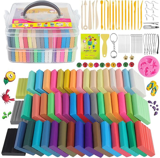 Polymer Clay Sets,50 Colors Modeling Clay for Kids,Oven Bake Clay DIY Mold Clay with Sculpting Tools and Accessories,for Kids Adult and Artist Friendly Holiday Gifts