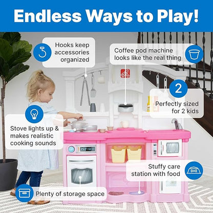 Step2 Fun with Friends Kids Kitchen Playset, Indoor/Outdoor Kitchenette, Interactive Play with Lights and Sounds, Durable Plastic, Includes 25 Piece Toy Accessories, Toddlers 2+ Years Old, Pink