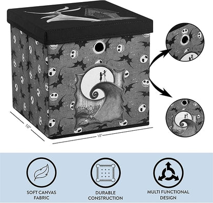 The Nightmare Before Christmas Collapsible Storage Cube with Removable Lid,10"x10"x10" Fabric Organizer Bin for Essentials