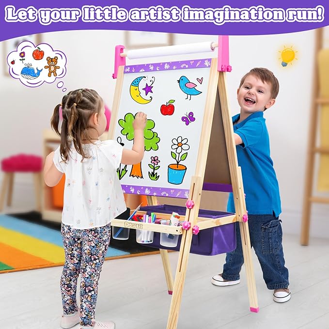 Art Easel for Kids 4-8,Kids Easel with Paper Roll and Art Supplies,Toddler Toys Ages for 5-7,Toddler Drawing Board Learning Eductional Toys for 4 5 6 7 8 Year Old Boy Girls Birthdays Gifts