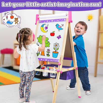 Art Easel for Kids 4-8,Kids Easel with Paper Roll and Art Supplies,Toddler Toys Ages for 5-7,Toddler Drawing Board Learning Eductional Toys for 4 5 6 7 8 Year Old Boy Girls Birthdays Gifts