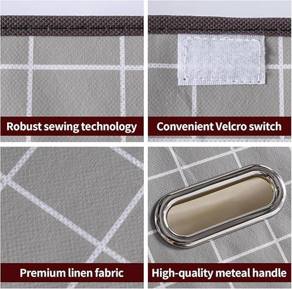 STOREONE Fabric Storage Cube Bins Foldable Organizer Container Collapsible Basket with Lids and Metal Handles, for Home, Bedroom, Closet 6 Pcs (Grey grid)