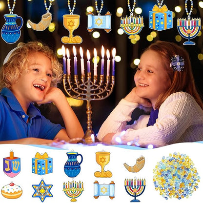 30 Set Hanukkah Craft Kit Chanukah Suncatchers Kits Window Art Menorah Dreidel DIY Make Your Own Paint Suncatcher Ornaments for Jewish Hanukkah Art Craft Activity