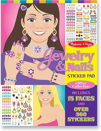 Melissa & Doug Jewelry and Nails Glitter Sticker Pad - 360+ Stickers, 15 Faces