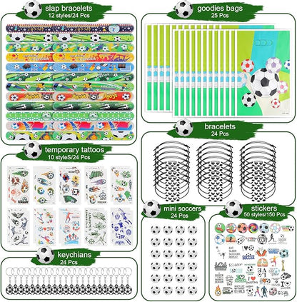 295 Pieces Soccer Party Favors Supplies Set Bulk Mini Soccer Ball Soccer Slap Bracelet Tattoo Sticker Keychain Adjustable Bracelet Goodie Bag Fillers for Sports Soccer Party Gifts Bags (Soccer)