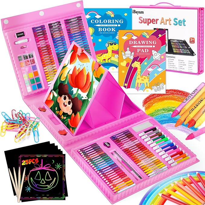 iBayam Teen Girl Boys Gifts Trendy Stuff, Art Kit, 251-Pack Art Supplies Drawing Kits, Arts and Crafts Gifts Box for Kids Teen Girls Boys, Art Set Case with Trifold Easel, Scratch Paper, Sketch Pads