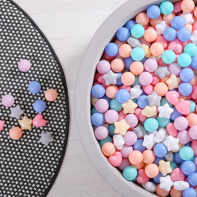 GOGOSO Shape Ball Pits Balls, Star Heart Plastic Play Balls for Toddlers Kids Children, DIY Giant Friendship Bracelet Banner