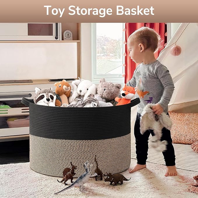 Goodpick 115L Extra Large Blanket Basket, 23.5"x23.5"x15.8" Woven Rope Basket for Storage, Kids Toy Storage for Nusery Room