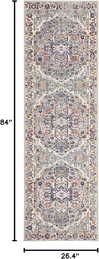 SAFAVIEH Evoke Collection 2'2" x 7' Grey/Grey EVK275H Oriental Medallion Distressed Non-Shedding Living Room Entryway Foyer Hallway Bedroom Runner Rug