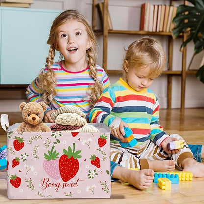 Strawberry Foldable Storage Box, Strawberries Waterproof Fabric Toy Organizer Box for Boys Girls, Strawberries Storage Boxes for Nursery Room, Strawberry Gifts Basket, Storage Basket for Room Decor