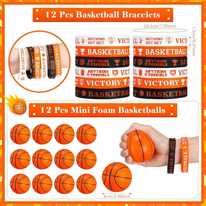 98 Pcs Basketball Party Favors Set for Kid Boy Basketball Team Gift Bulk 12 Basketball Medals 12 Paper Gift Goodie Bag 12 Foam Basketball 50 Stickers 12 Wristband for Classroom Reward Prizes Birthday