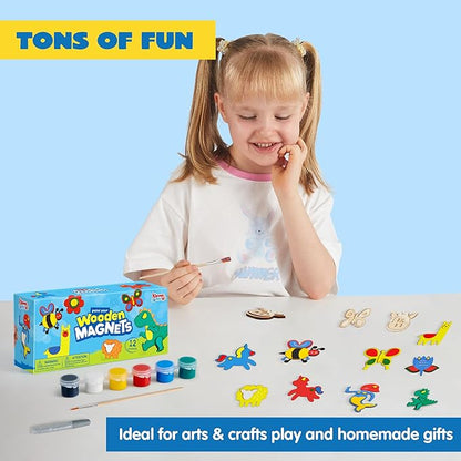 JOYIN 12 pcs Wooden Magnets, Spring Arts & Crafts for Boys and Girls, Children Painting Craft Activities Kit, Craft Toys Gifts for Birthday Easter