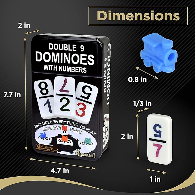 Queensell Large Double Nine Dominoes Set - Mexican Train Dominoes Set - Double 9 Dominos - Best for 2-6 Players