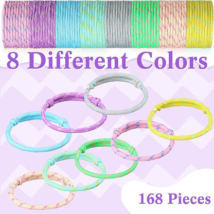 Friendship Bracelets Rope 168 Bracelets in 8 Assorted Colors Adjustable Bracelets for Kids Neon Rope Woven Friendship Bracelets for Girls and Boys Goody Bag Stuffers Party Favors