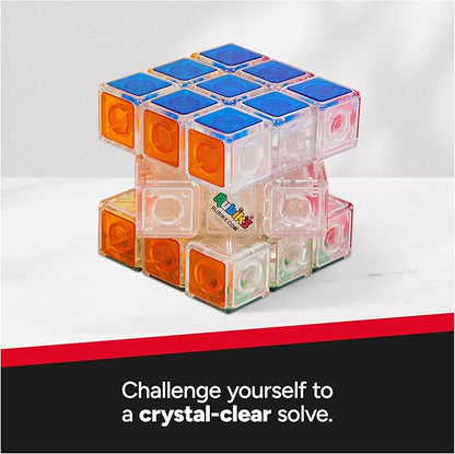 Rubik’s Cube, Crystal Cube, Transparent 3x3 Cube Color-Matching Puzzle Game, Twisting Fidget Toy, Challenging Brain Teaser & Sensory Puzzle for Adults, Teens, & Kids, for Ages 8 & Up
