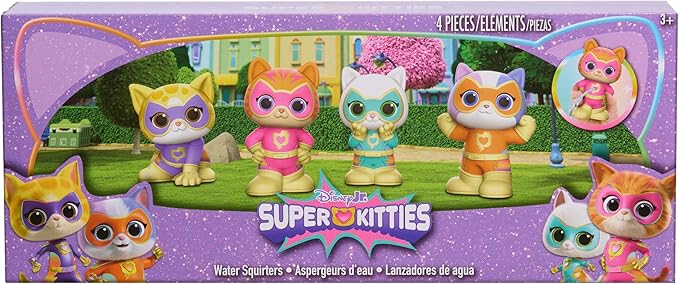 Disney Jr. SuperKitties Water Squirters 4-Pack Set, Bath Toys, Amazon Exclusive, Water Toys for Fans, Girls, Kids, Ages 3 and Up by Just Play, Kids Toys for Ages 3 Up by Just Play