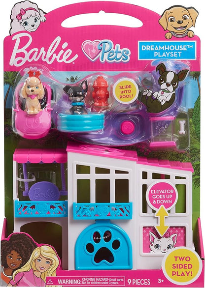 Barbie Pet Dreamhouse 2-Sided Playset, 10-pieces Include Pets and Accessories, 1-inch Pets, Kids Toys for Ages 3 Up by Just Play
