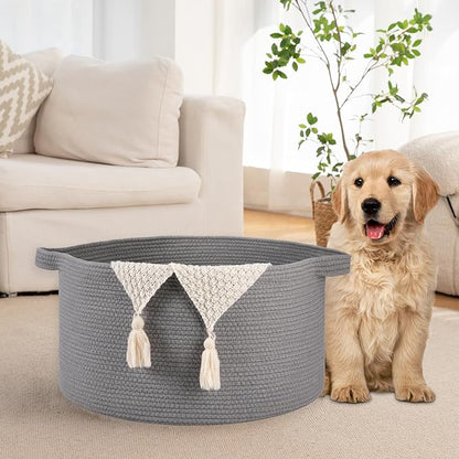 OIAHOMY 90L Blanket Basket for Living Room, Large Basket 23" x 23" x 13" with Handle, Laundry Hamper for Blankets, Pillows, Toy Storage for Kids, Dogs - Light Grey